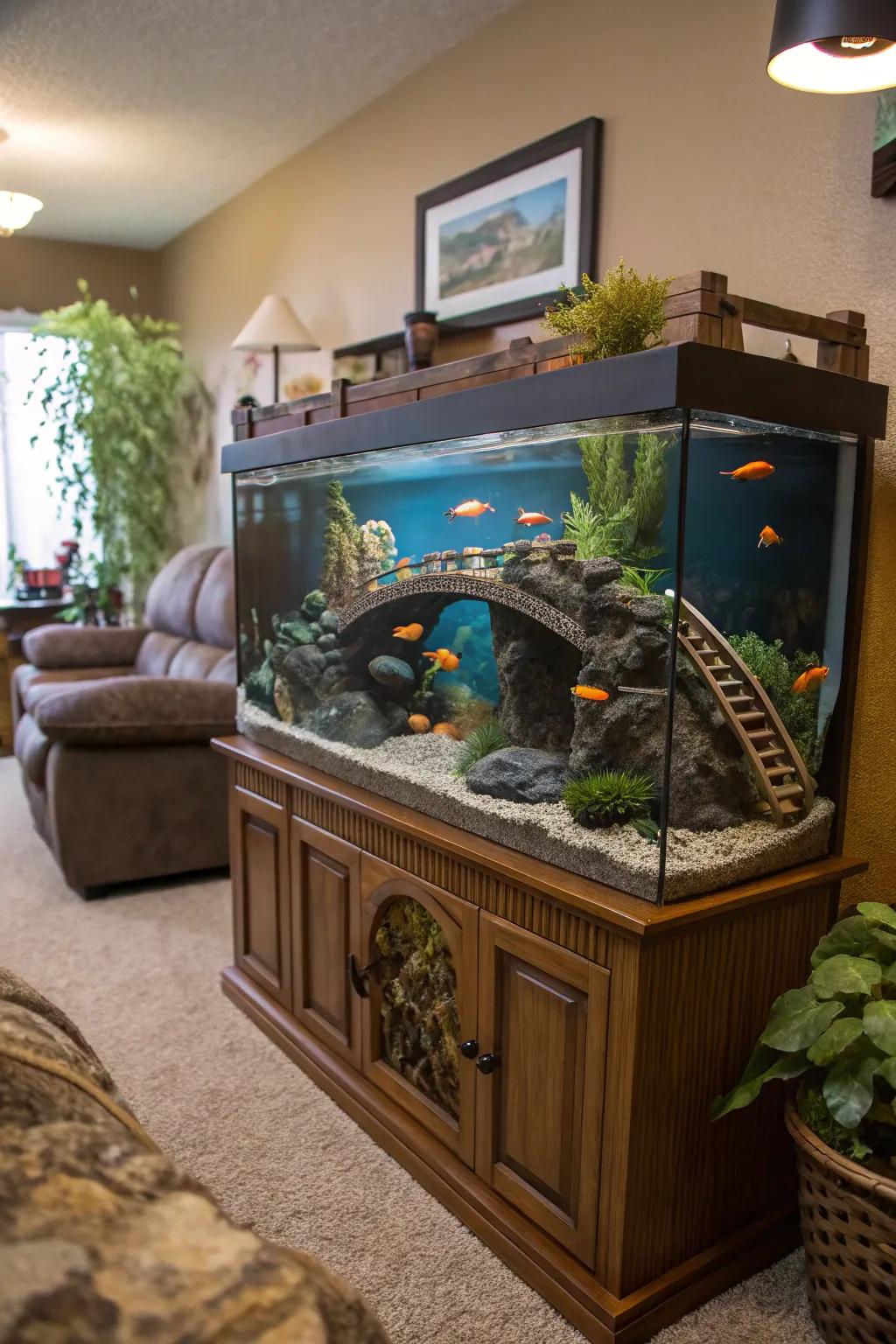 Themed decor turns a fish tank into a captivating story.