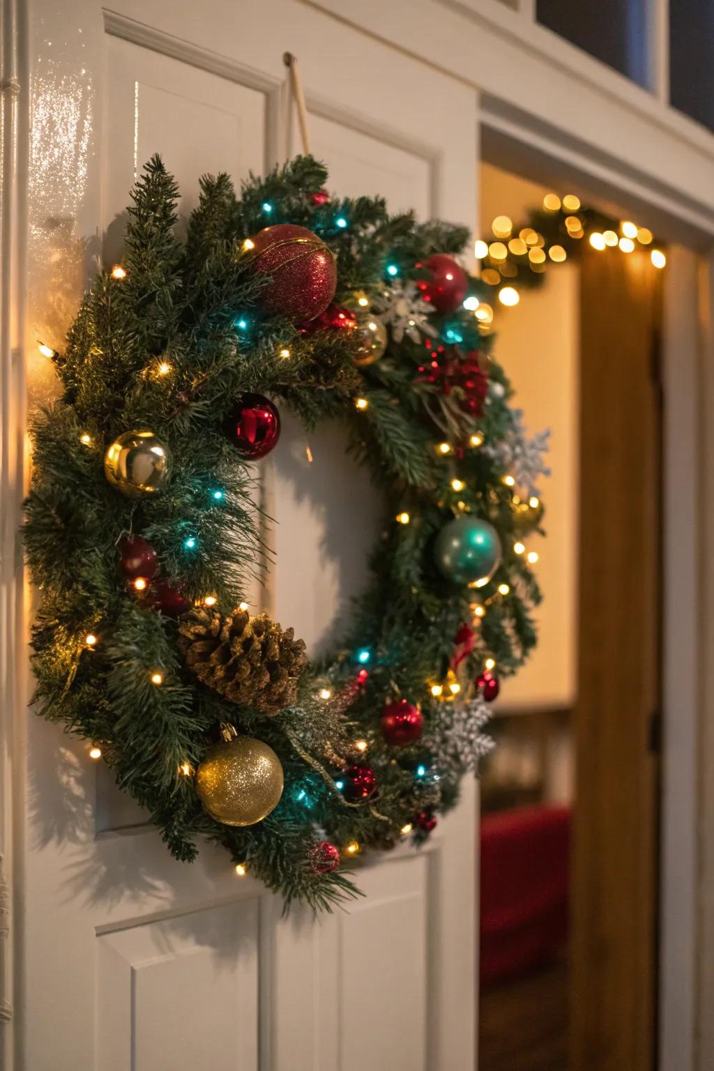A holiday sparkle wreath, a symphony of festive cheer at your entryway.