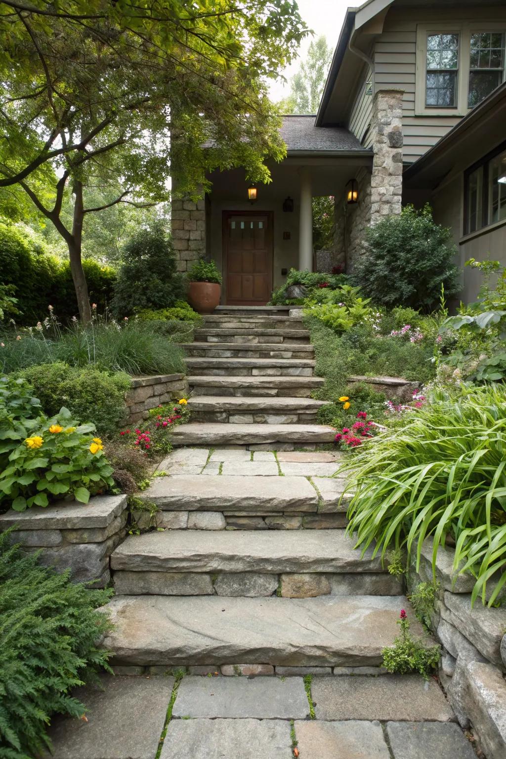 A tiered walkway featuring refined rock steps.