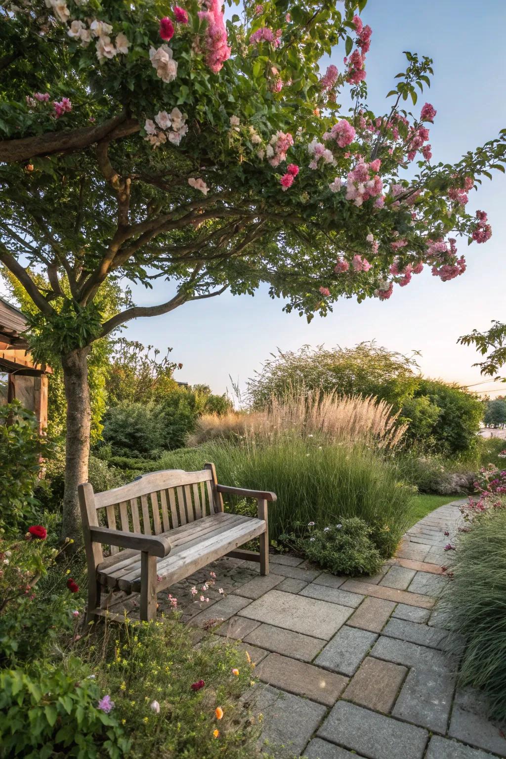 A relaxing seating spot welcomes you to enjoy and unwind in your garden.