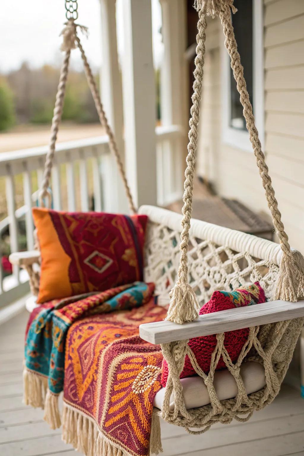 Bring bohemian flair to your porch swing.