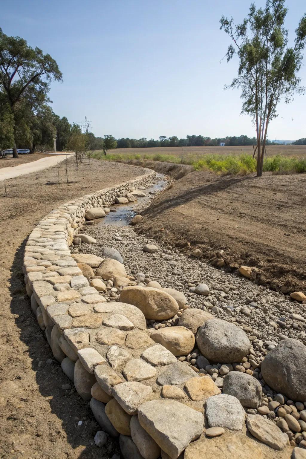 Stone linings create a refined and distinct edge for your stream bed.