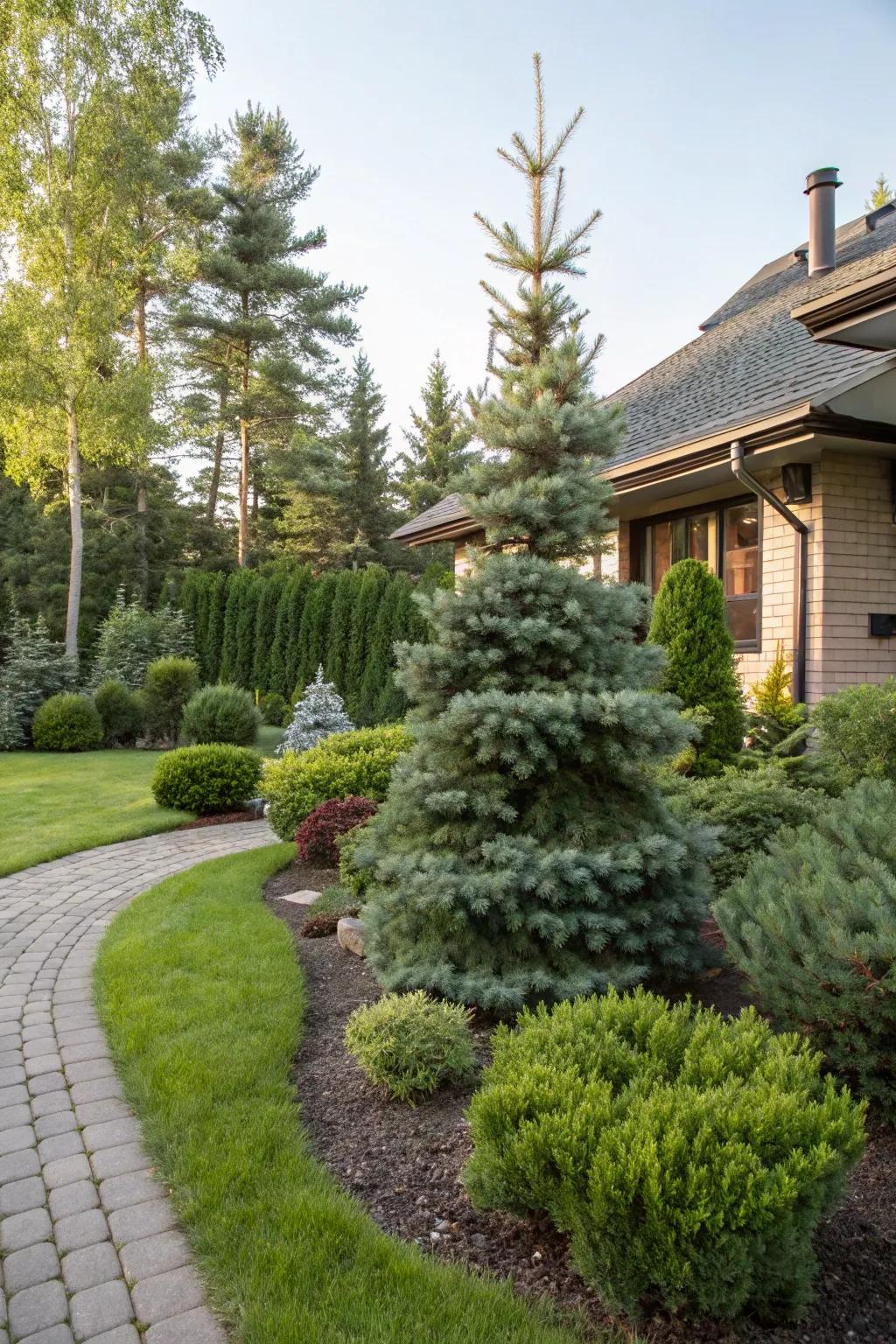 This landscape is centered on a dwarf spruce.