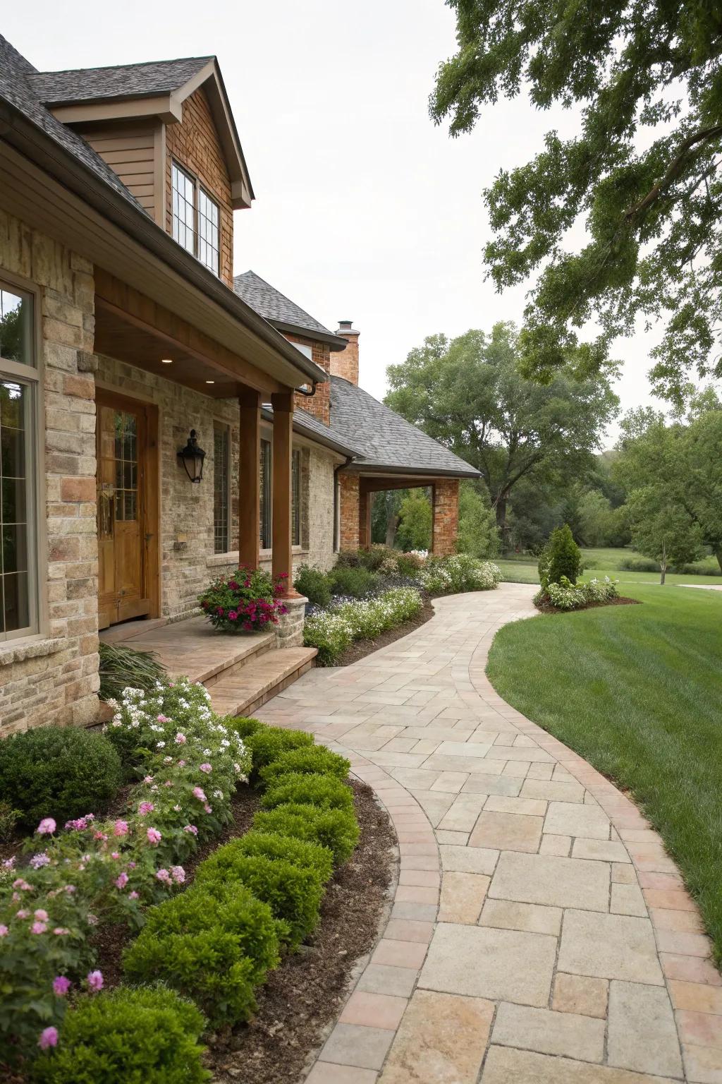 Welcoming walkway leading to a ranch-style home