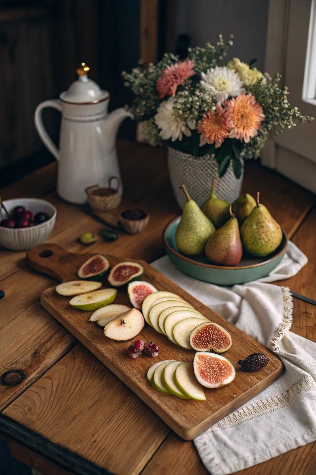 A rustic fruit platter ideal for autumn gatherings.