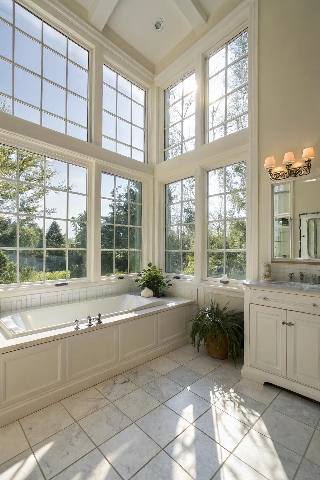 Sunlight floods this bathroom, thereby fashioning an illuminated and welcoming space.