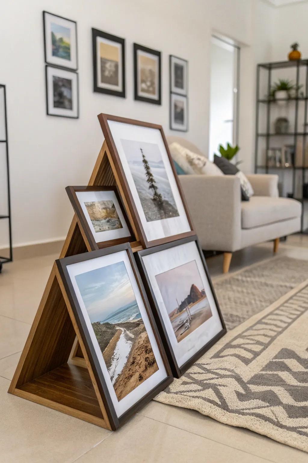 Sideways pyramid layout evokes a visual illusion of enhanced depth.