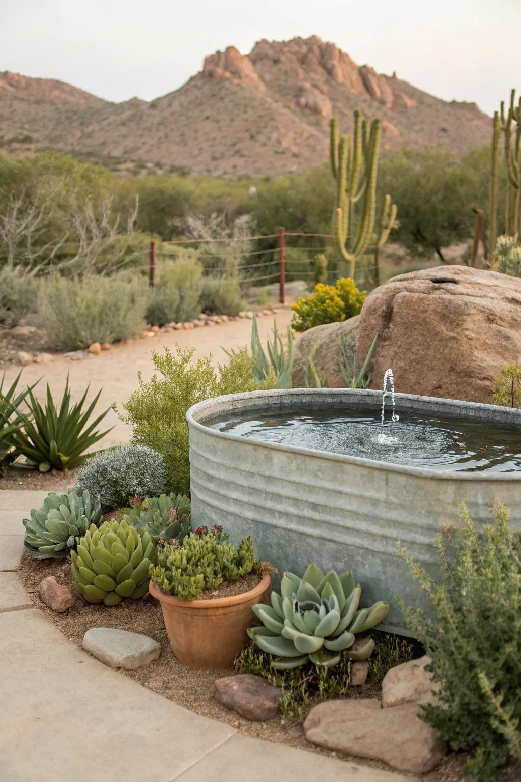 A weathered basin fountain seamlessly merges with its natural environment.