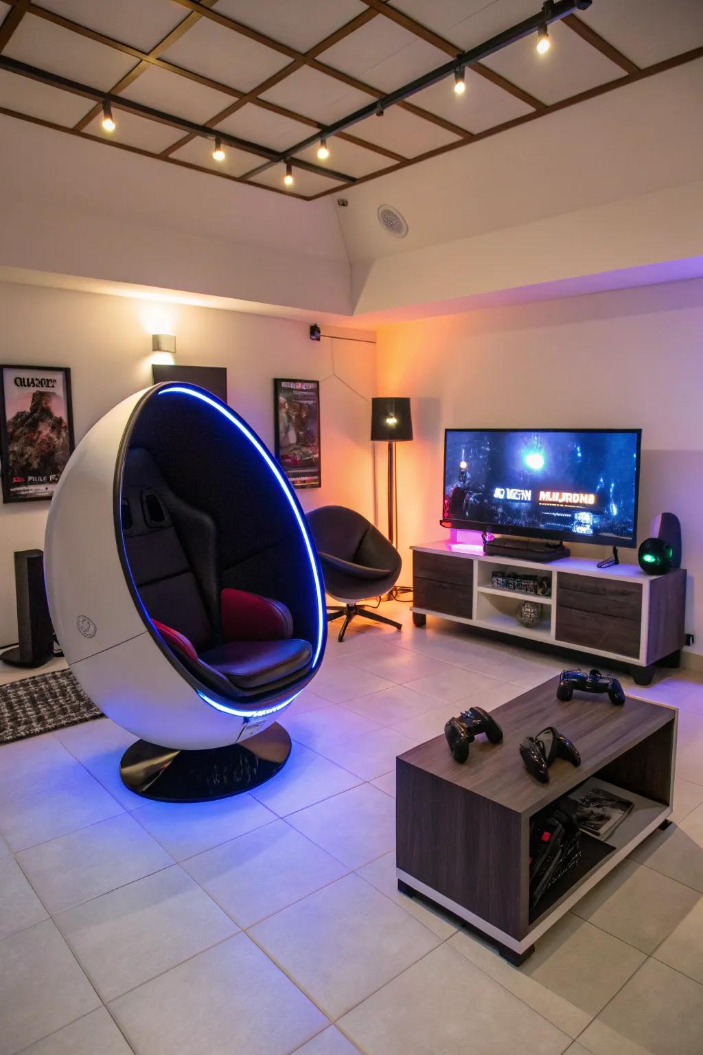 Step into the future with streamlined capsule seats in your gaming area.