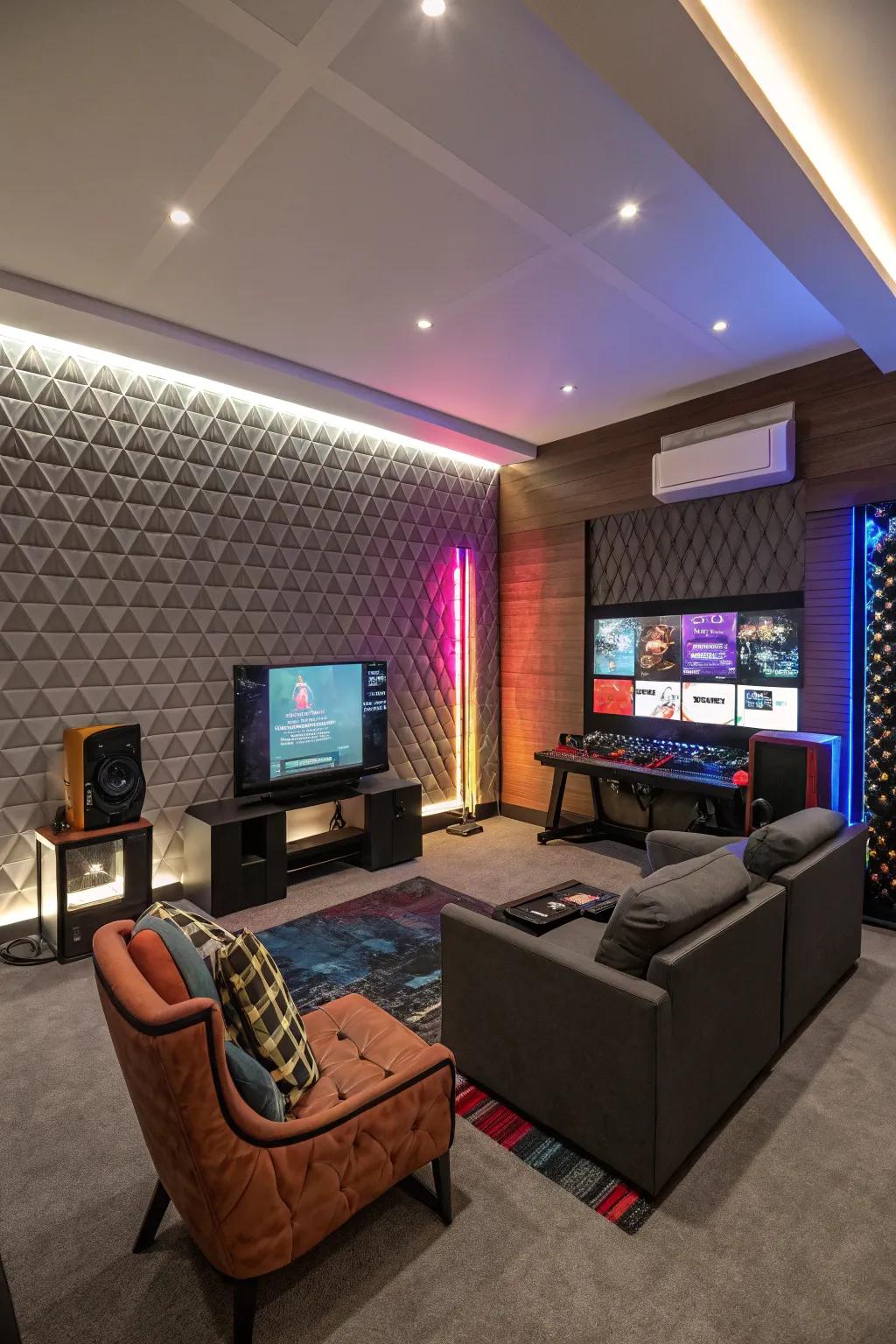 Acoustic boards improve sound quality and contribute visual appeal.