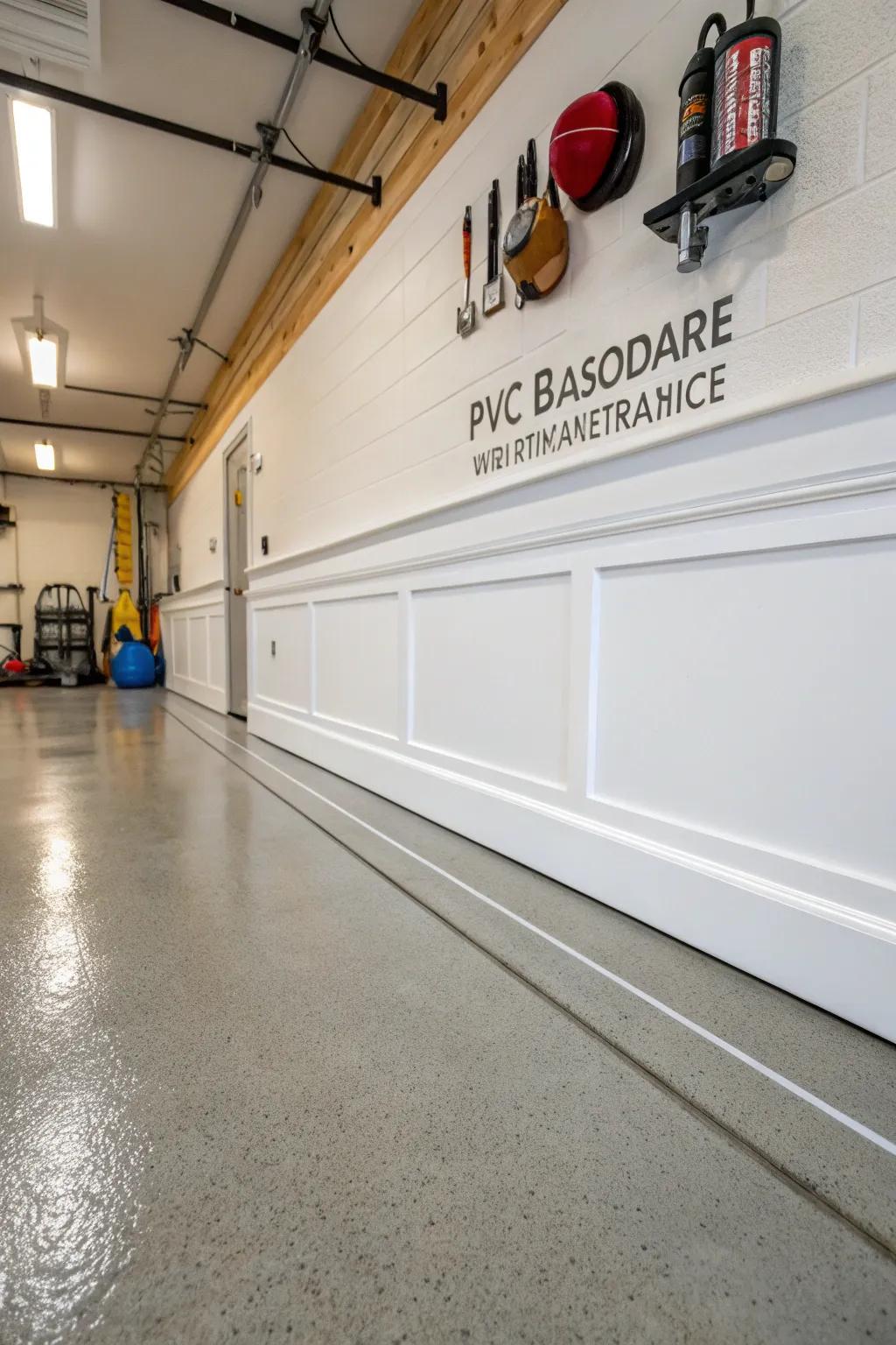 PVC baseboards deliver a waterproof solution ideal for moisture-prone garages.