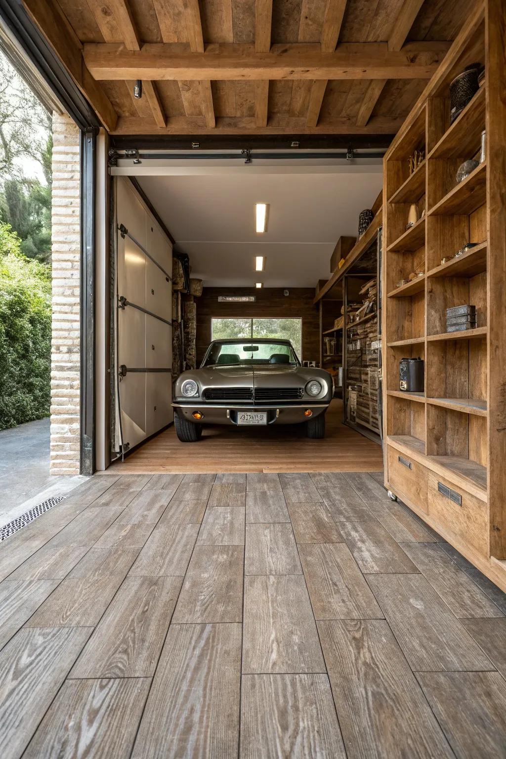 Add warmth through realistic wood-look blocks.