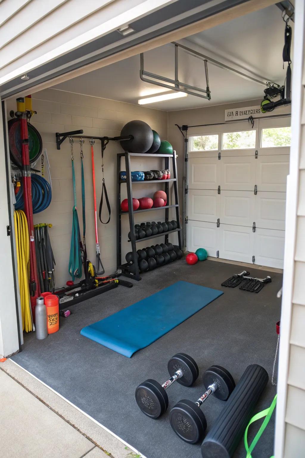 Set up a place to work out in your garage.