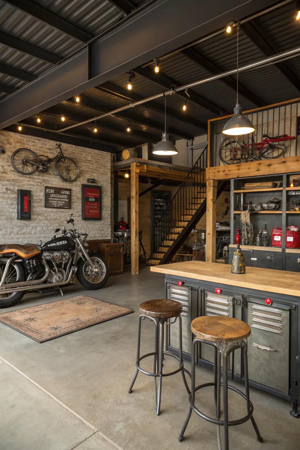 Industrial-chic design creates a tough yet stylish man cave.