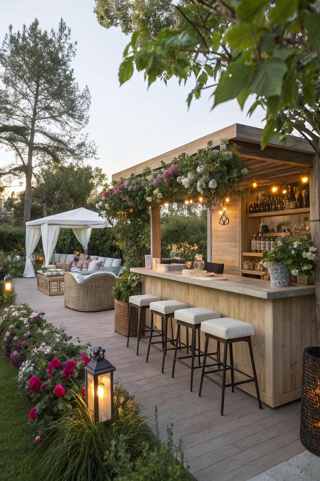 Comfortable seating options at a garden bar.