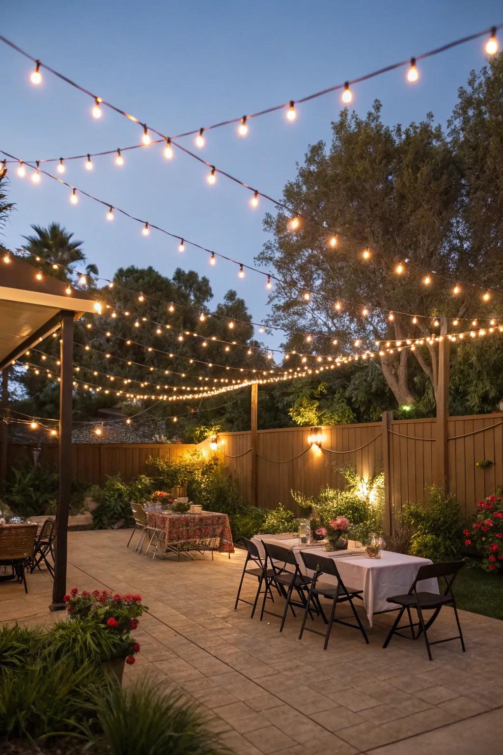 Craft a festive vibe with patio twinkle lights.