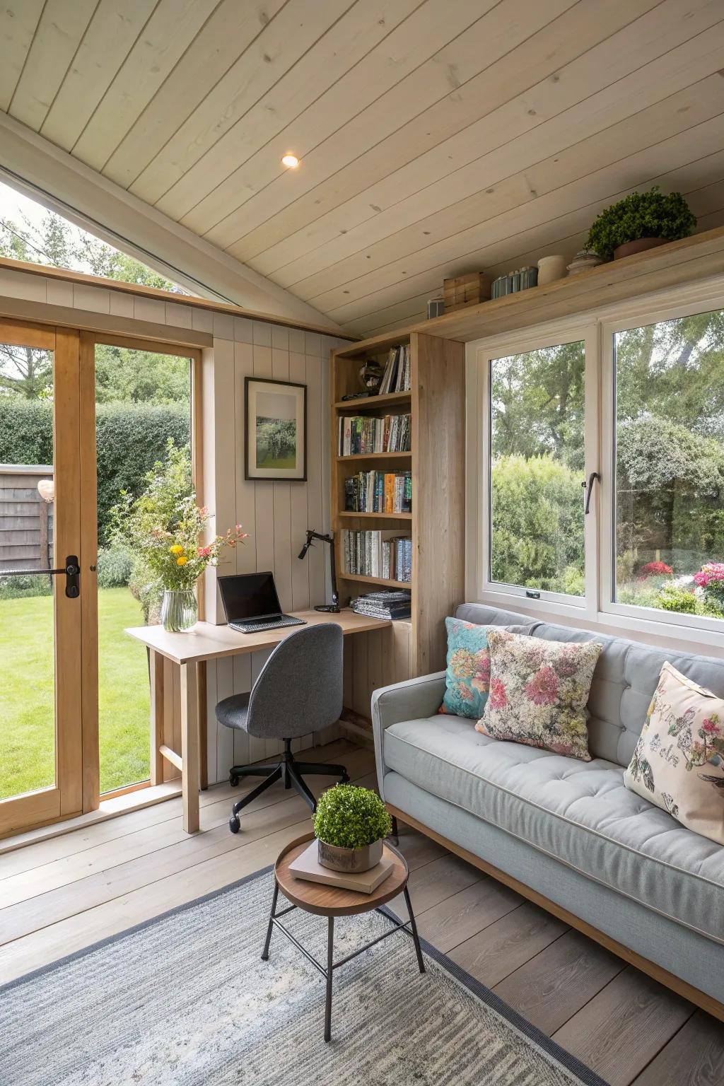 A flexible garden office that easily changes to meet different needs.