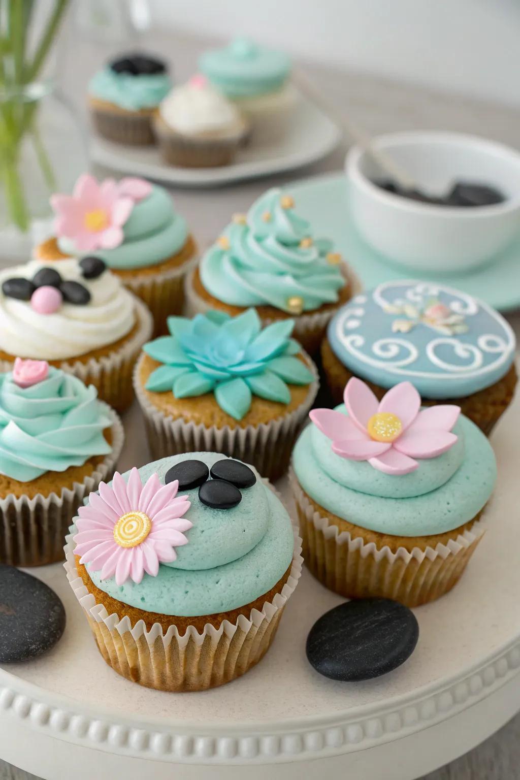Delectable cupcakes contribute a sweet element to spa party festivities.