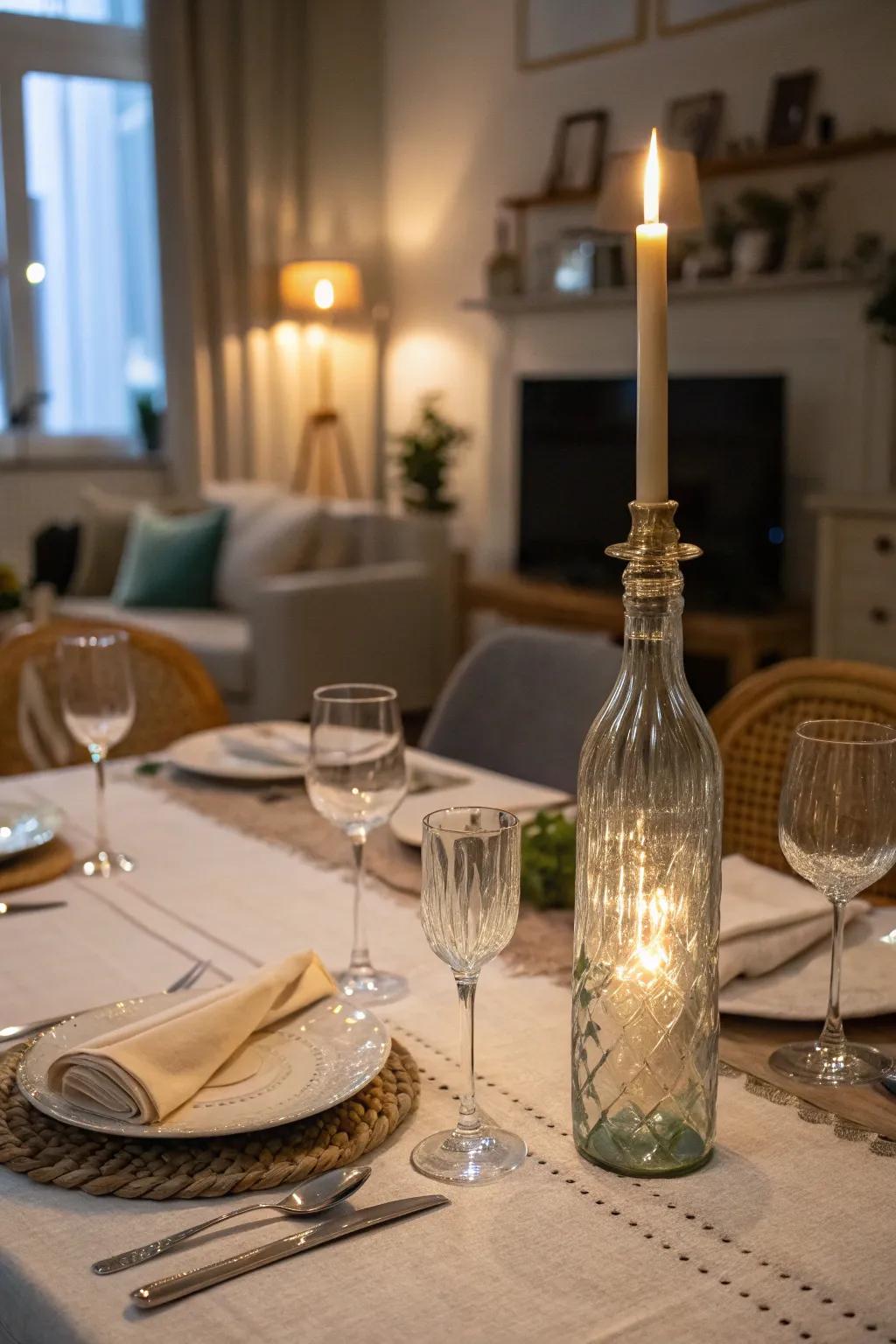 A glass container transformed into an enchanting light holder.