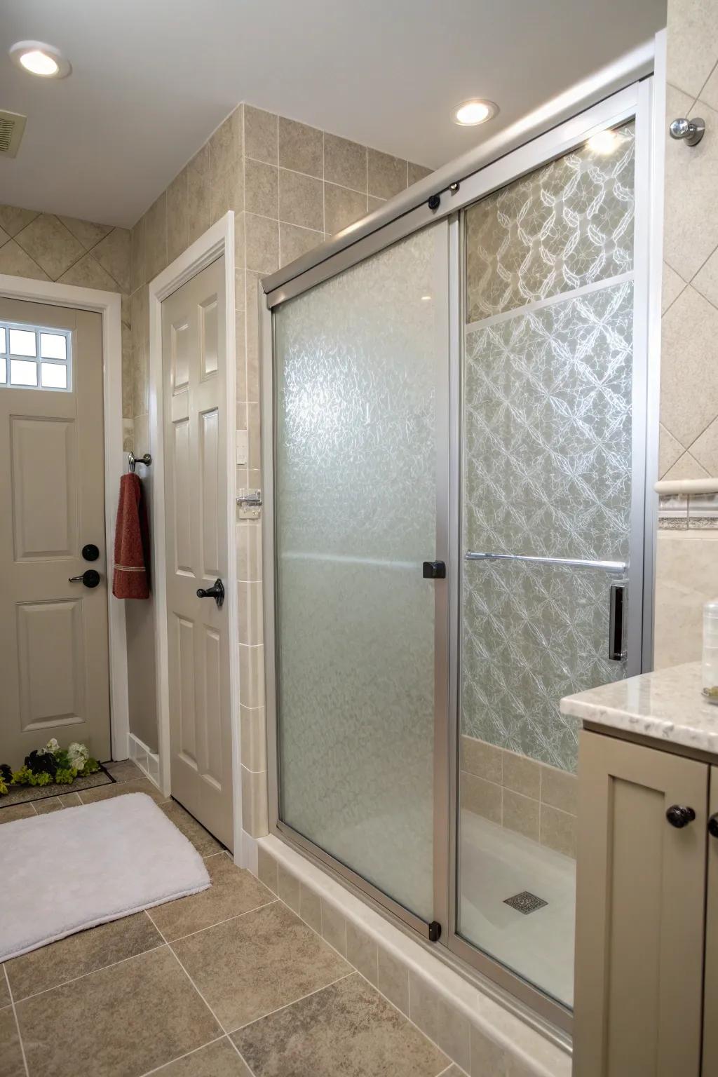 Etched glass delivers privacy without sacrificing style.