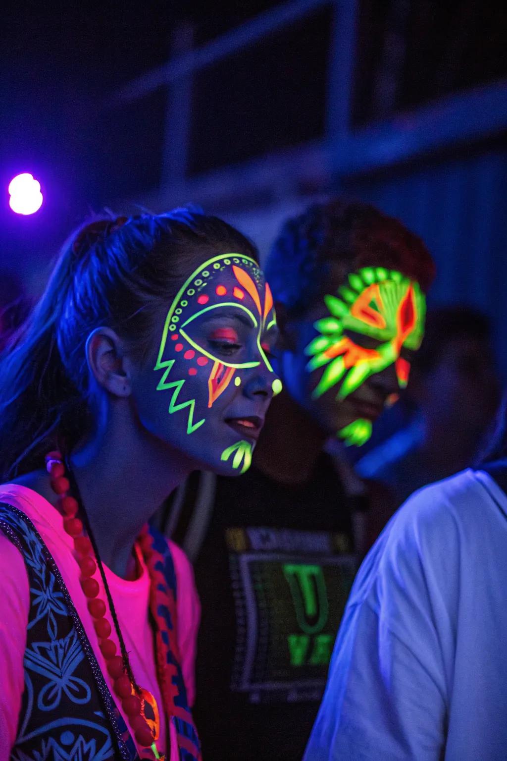 Let your creativity shine with neon face and body art.