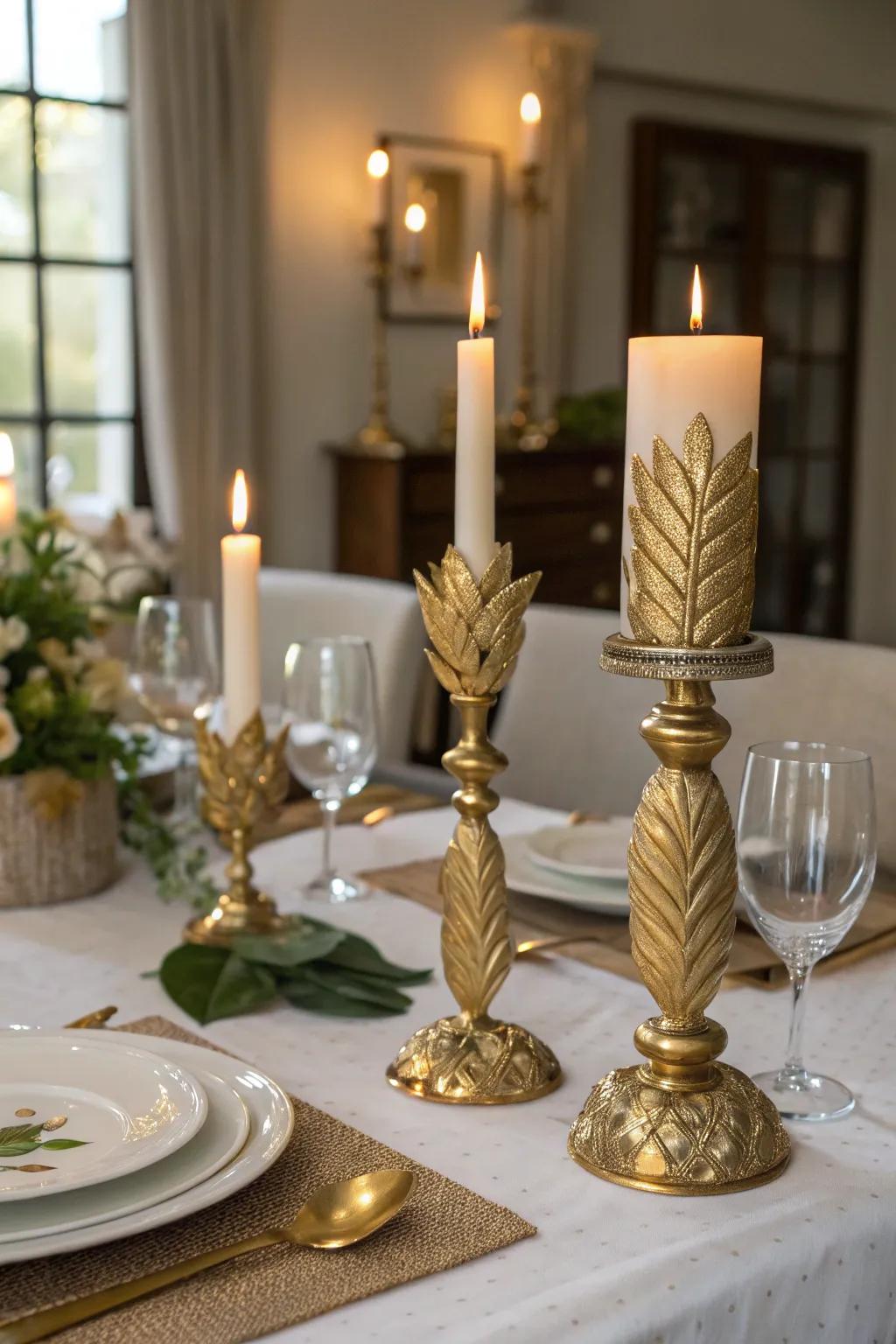 Create a cozy atmosphere with gilded paper candle stands.
