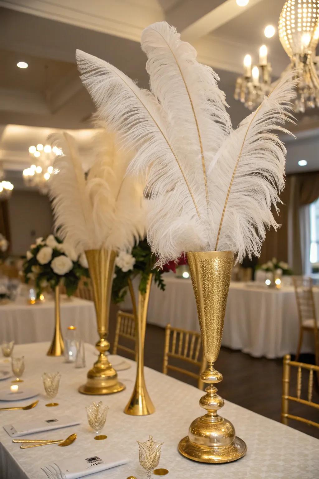 Impressive gold centerpieces enhancing the party decorations.
