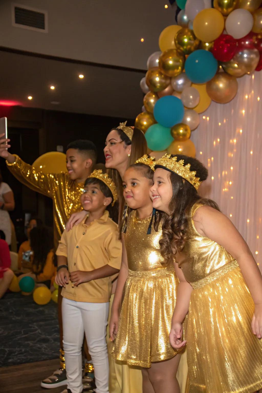 Guests embracing the theme in their golden attire.