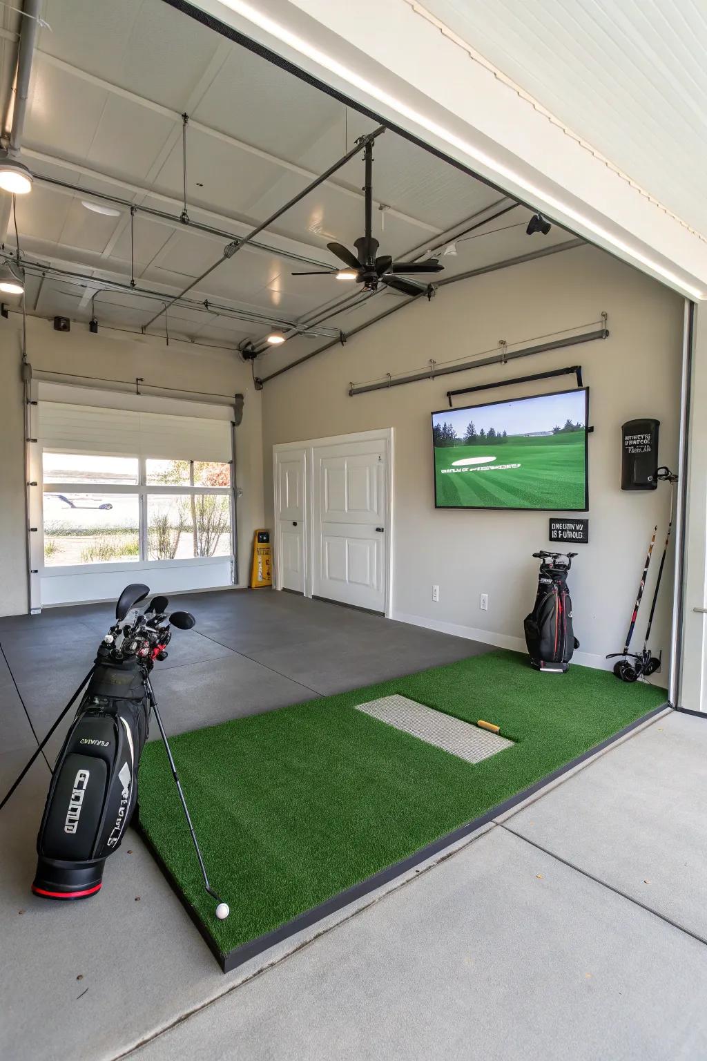 Artificial surface makes your garage feel more like a golf course.