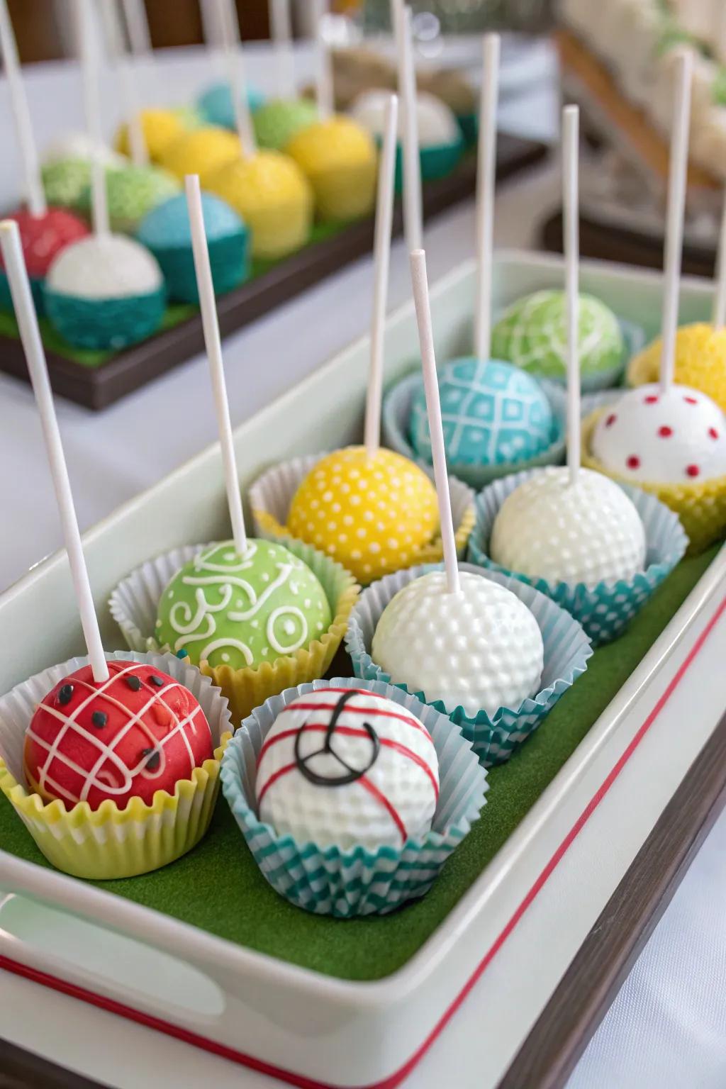 Golf sphere candy bites contribute a playful and tasty feature to the dessert selection.