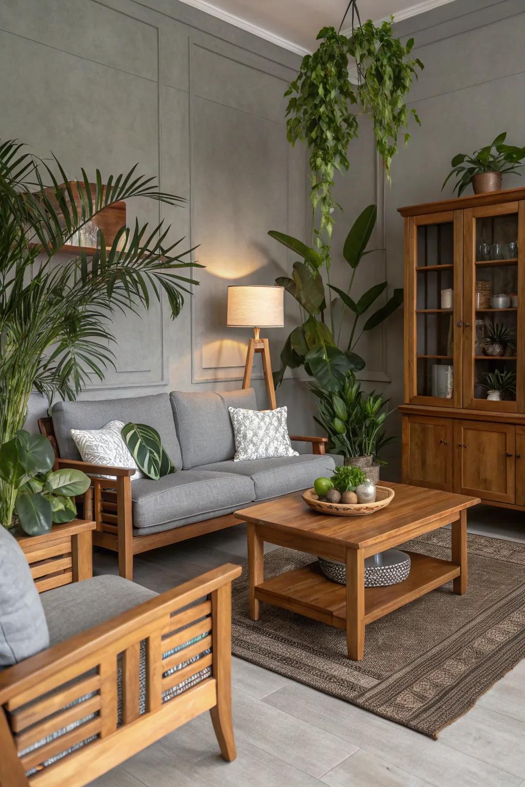 Natural materials bring a sense of peace to gray settings.