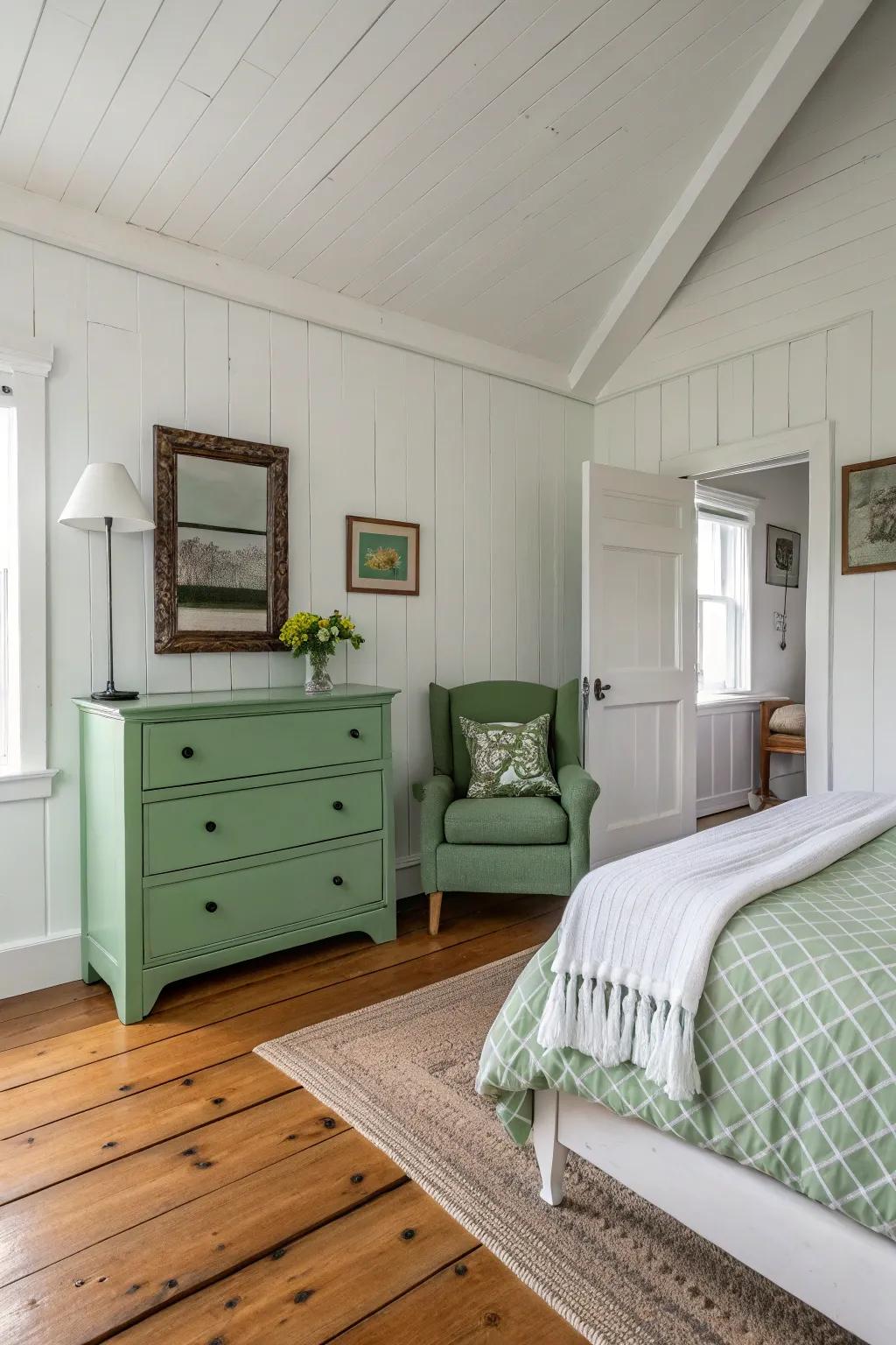 Modern green pieces add a strong and stylish touch.