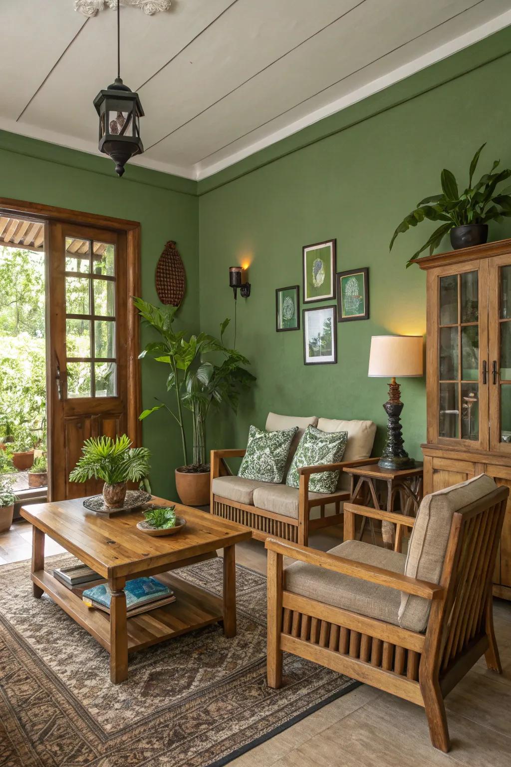 Organic timber provides warmth and enhances green tones.