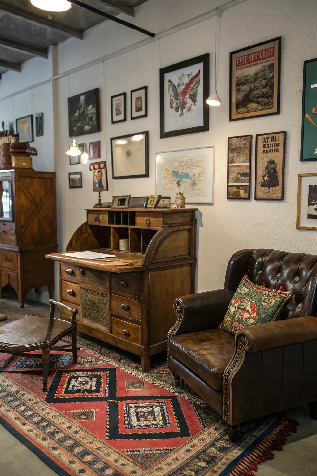 Assorted furniture establishes a distinctive grunge look.