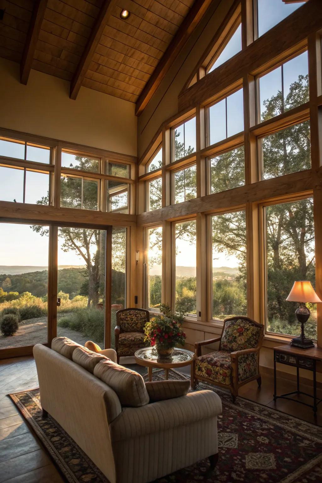 A guest house boasting large windows that emphasize natural light and openness.