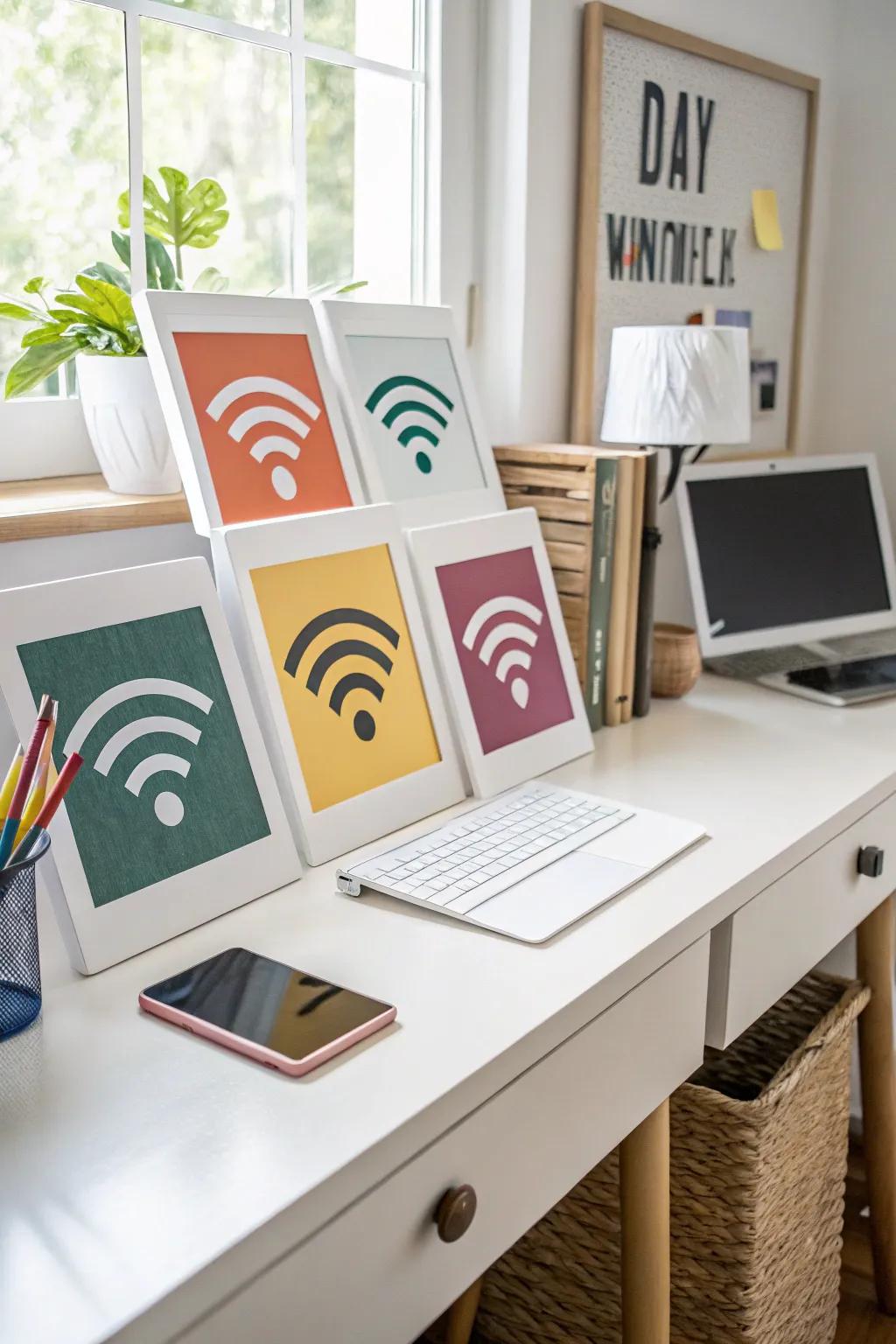 Printable WiFi signs offering customizable design options to suit any style.