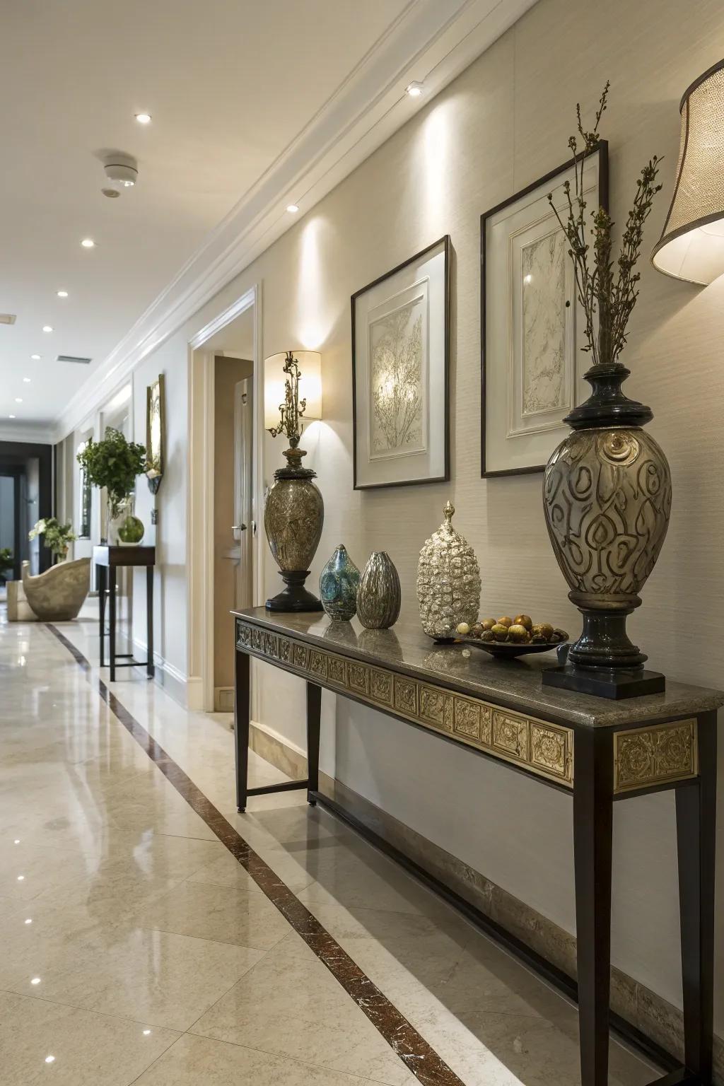 A hallway table enhances both style and utility in your hallway.