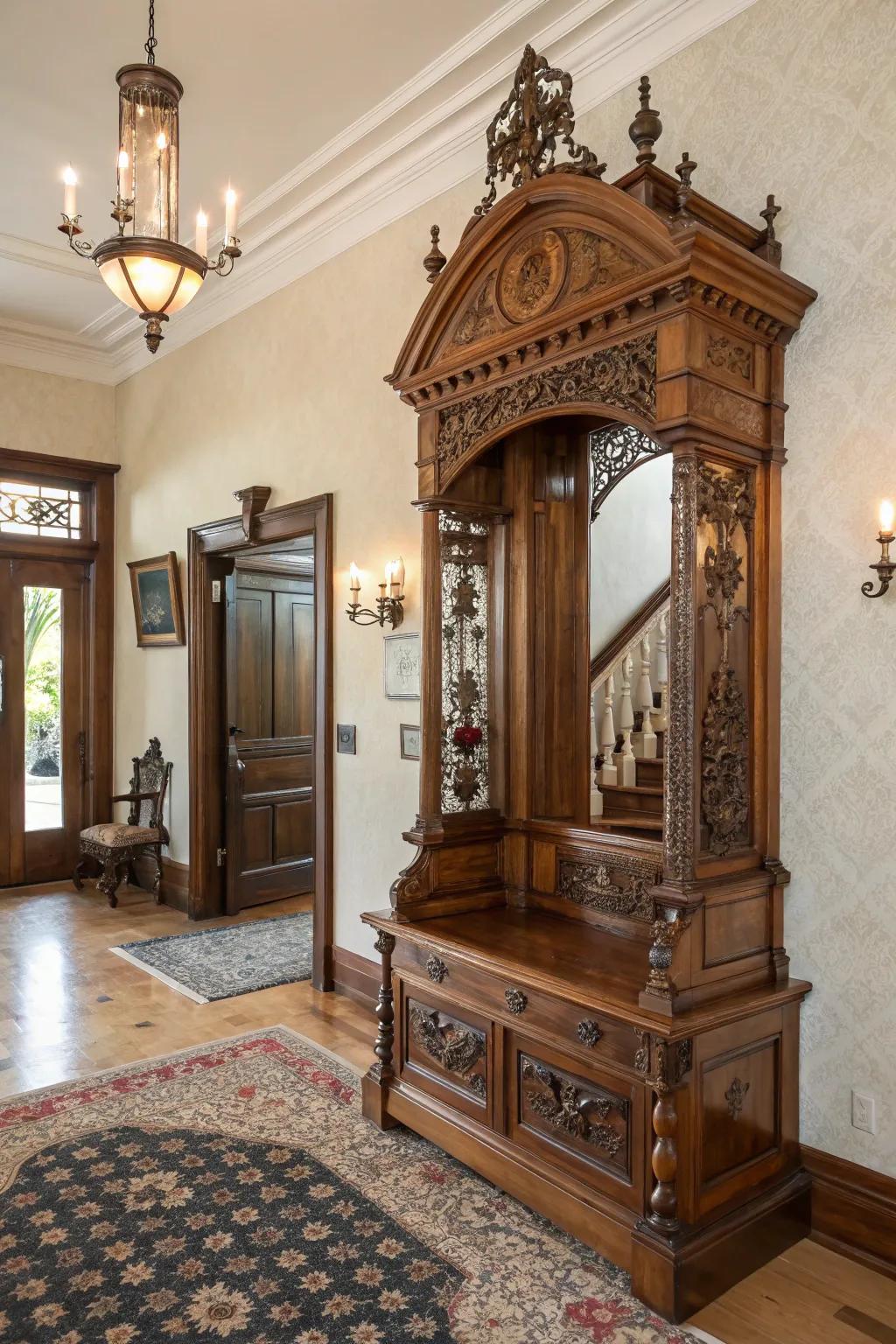 Make your entryway captivating with an antique hall tree.