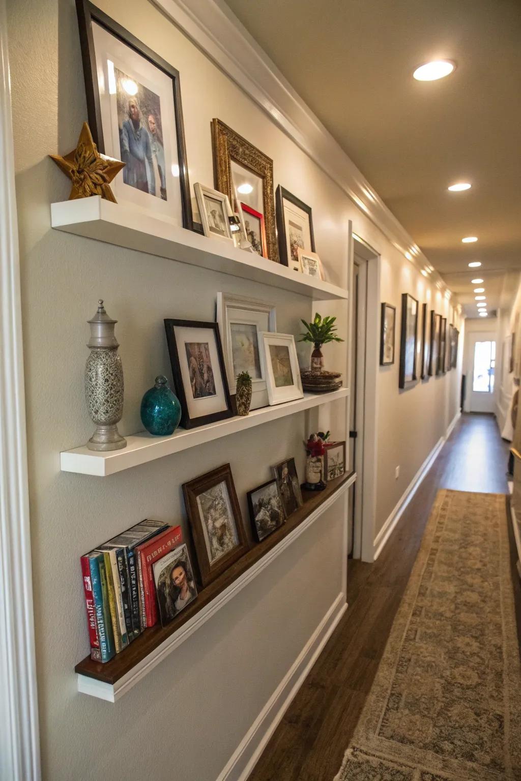 Floating racks contribute depth to your photographic presentation.