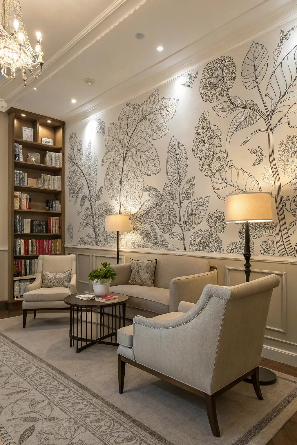 Monochrome patterns impart an elegant nuance to this study.