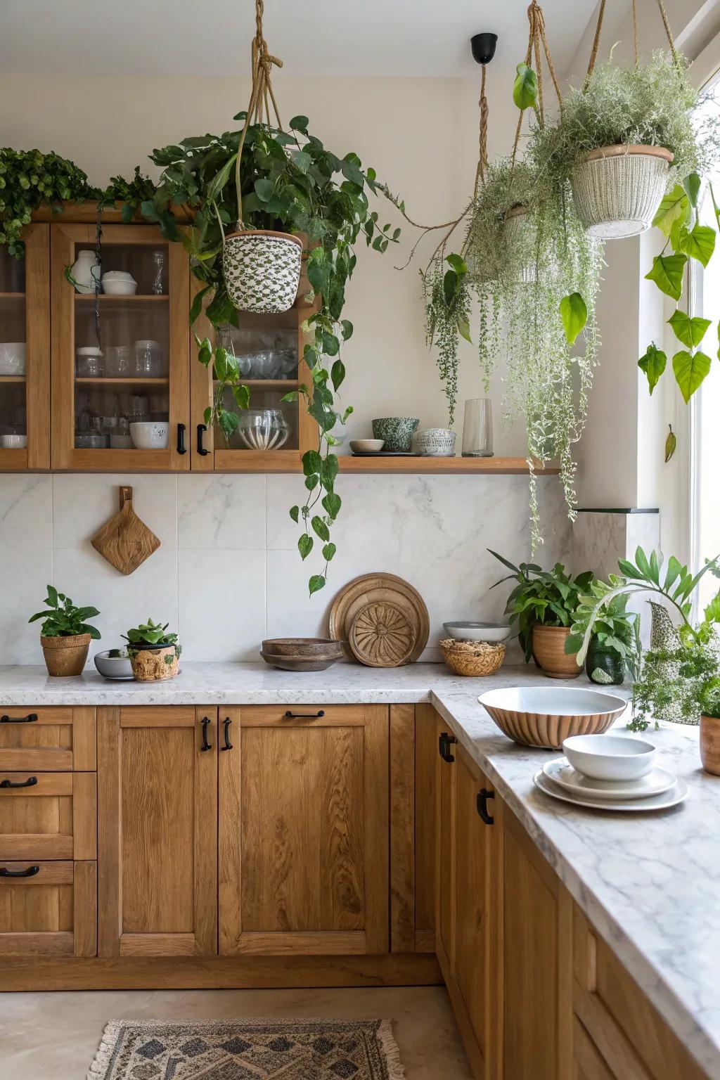Cook amidst nature with culinary space suspended plants.