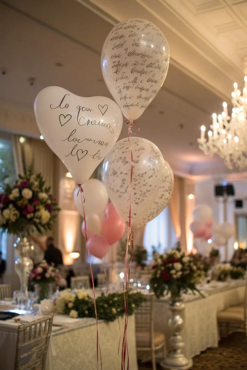 Customized heart balloons with endearing utterances.