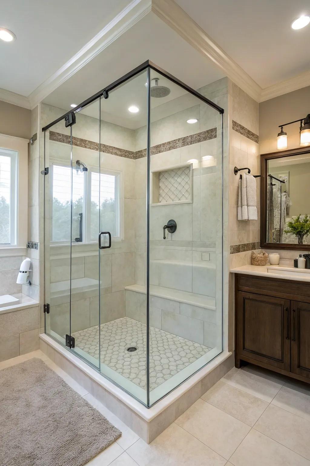 Sparse glass perimeters sustain an open yet veiled impression.