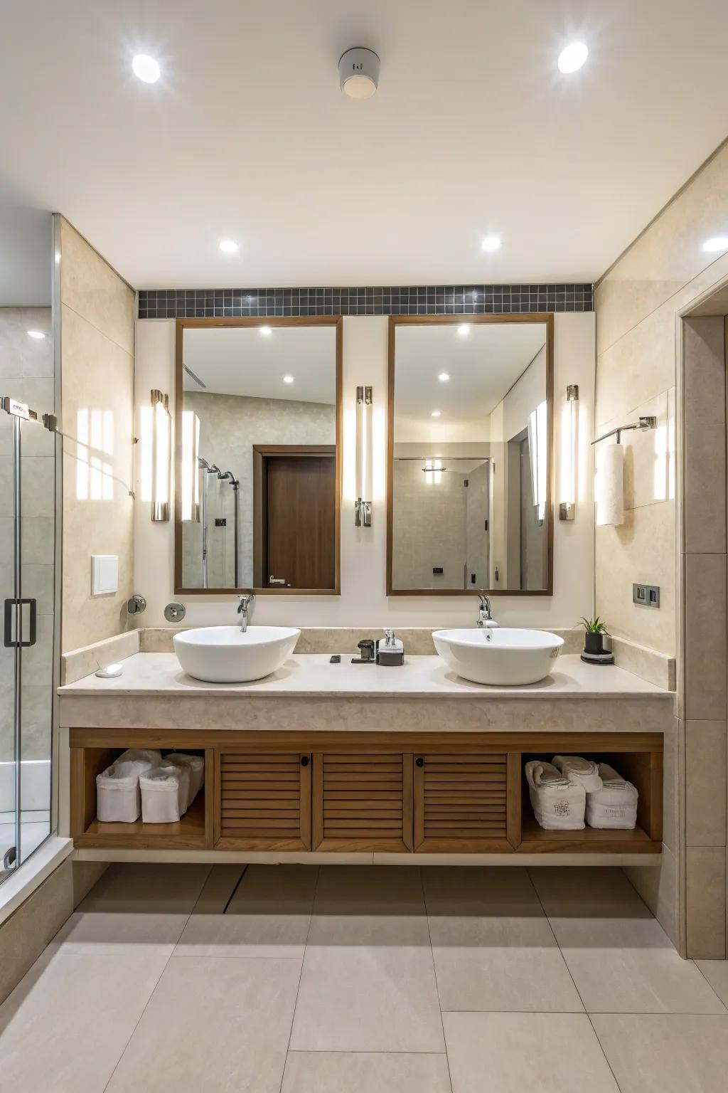 Optimal lighting enhancing the bathroom's functionality.