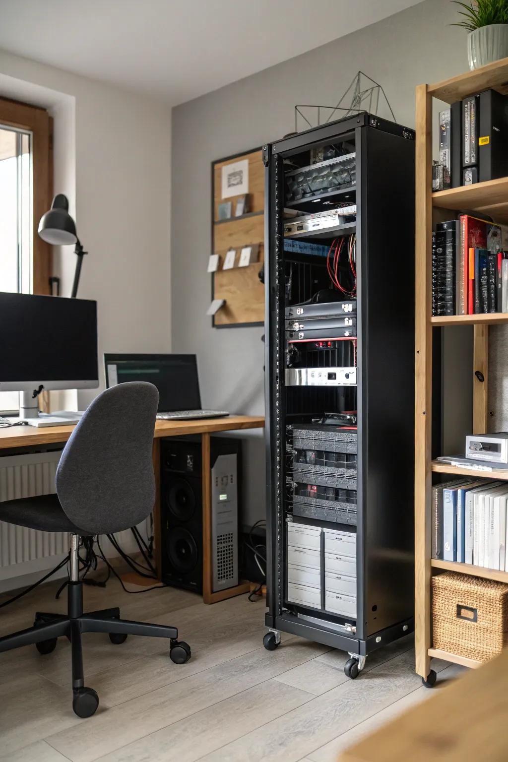 Move your network setup easily with a mobile rack.