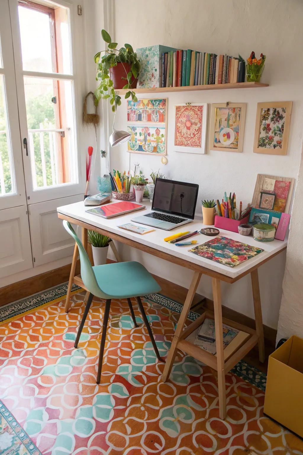 Tiles add color and creativity, enhancing your stylish office space.
