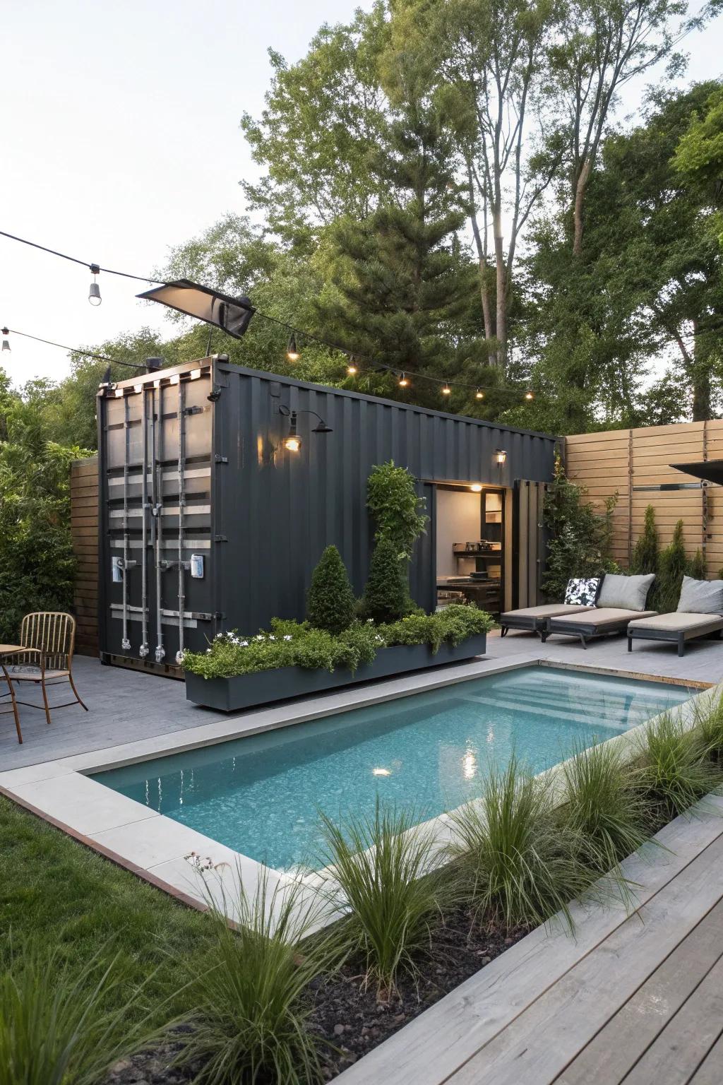 A modern twist on pools utilizing a metal transport box.