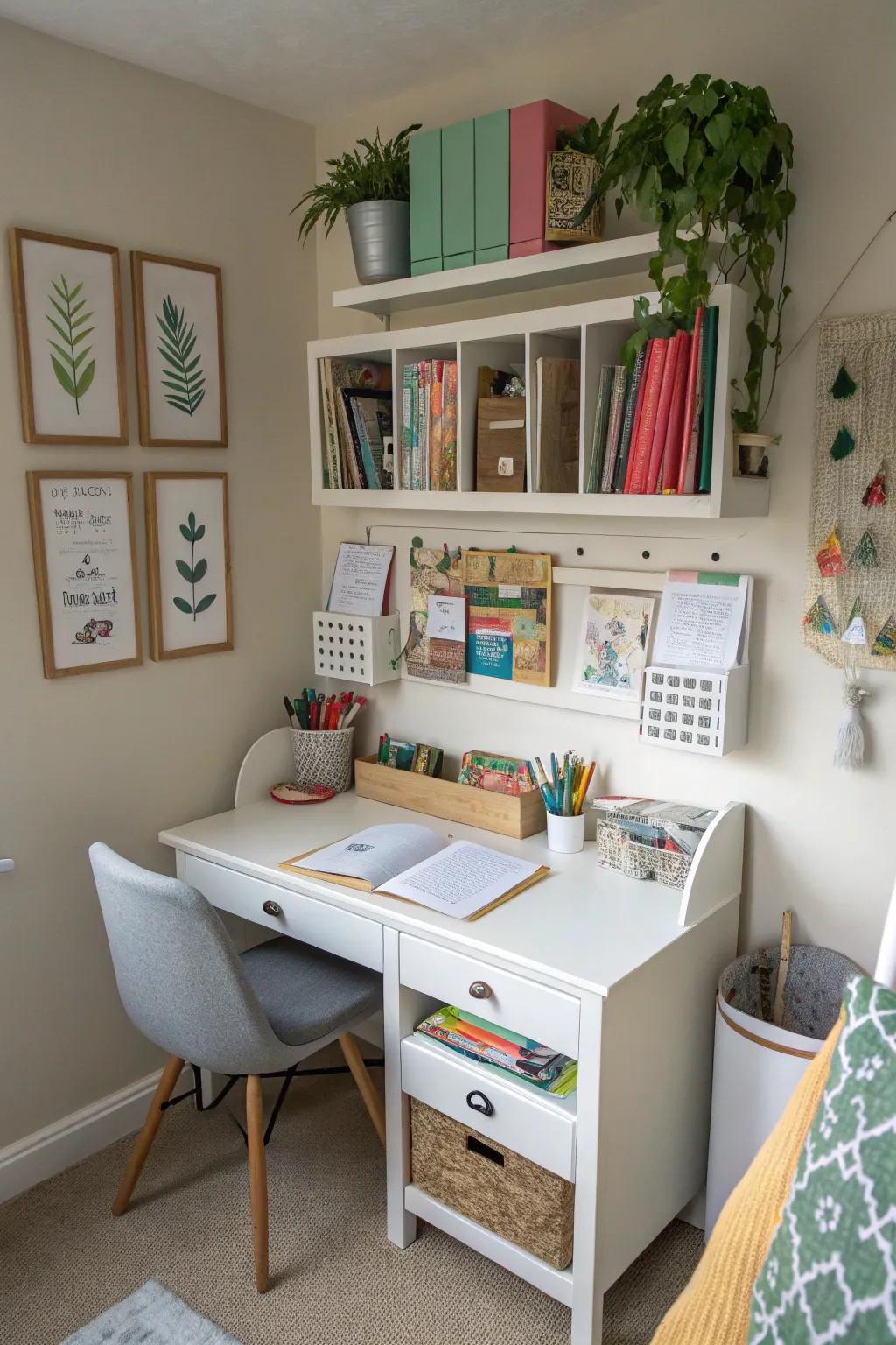 Using wall space helps to keep your homeschool area tidy.