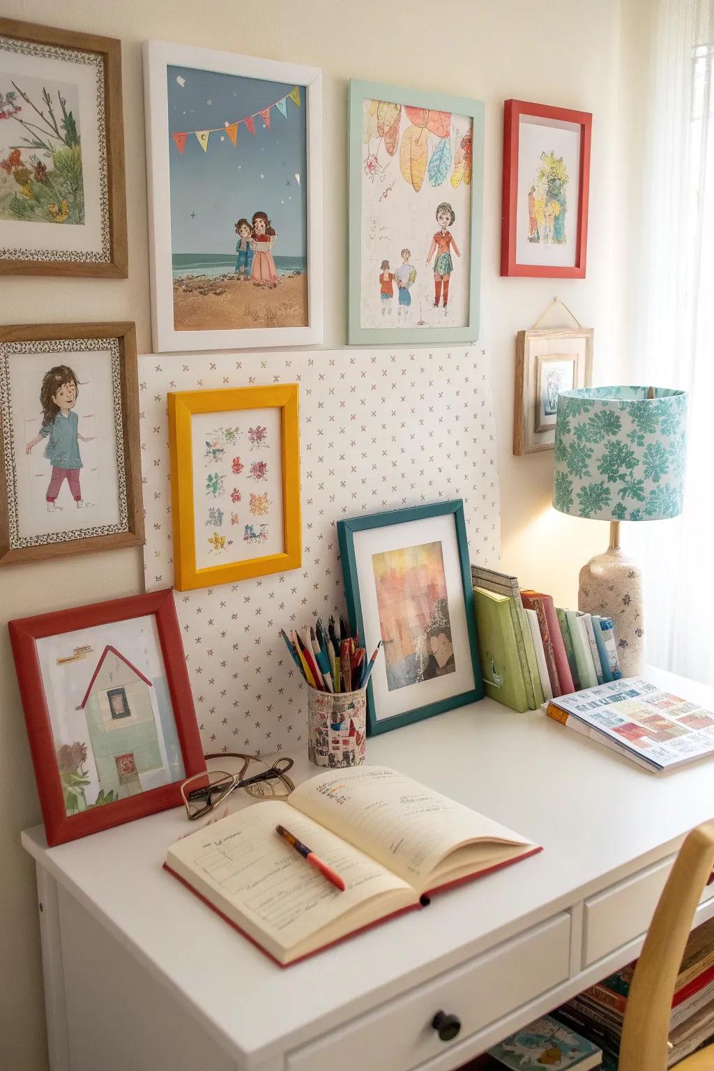 Personal artwork enhances the charm of the study space.