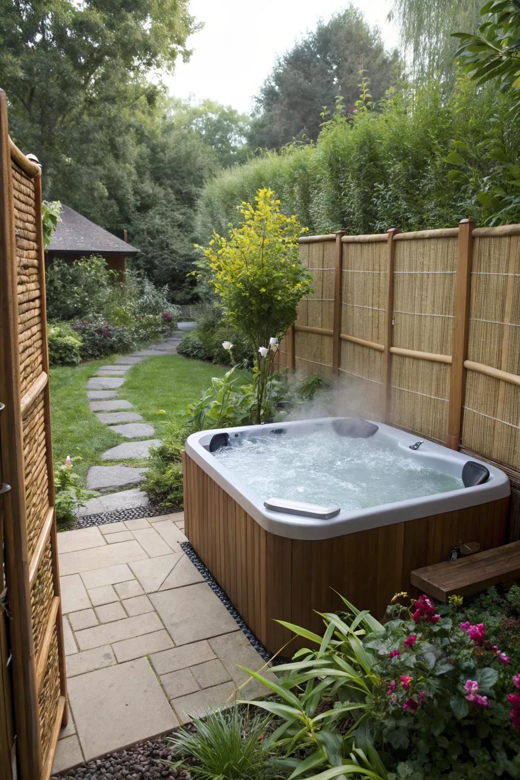 Reeds screens infuse a touch of nature into your hot tub area.